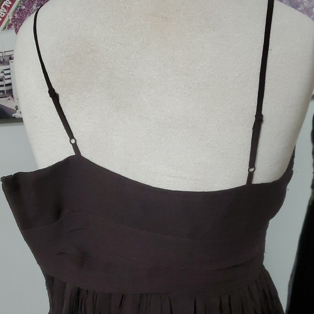 Vintage TO THE MAX 100% Silk Elegant Brown Floral Embroidered Mini Dress - Picture 6 of 9